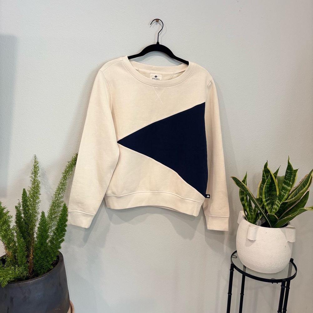 Sperry | Cream and Navy Crew Neck Sweater |Size Medium - Picture 1 of 5